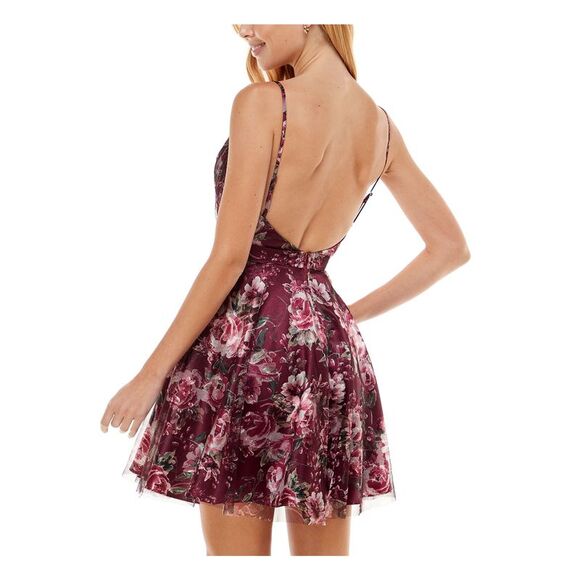 CITY STUDIO Womens Lined Cupped Spaghetti Strap Short Party Fit + Flare Dress - Picture 2 of 3